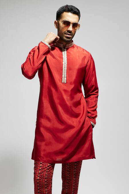 Buy Sva By Sonam & Paras Modi Orange Crepe Studs, Embroidery Metallic Embellished Kurta Set Buy_Sva By Sonam & Paras Modi_Orange Crepe Studs, Embroidery Metallic Embellished Kurta Set