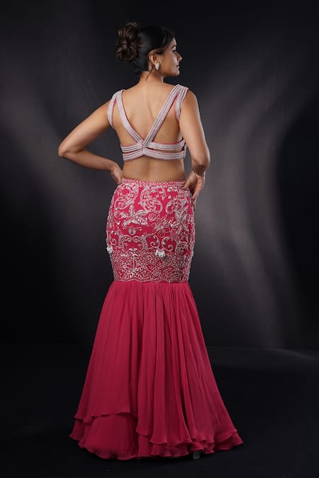 Ronak And Shruti Coral Sequin Embroidered Cape Lehenga Set 