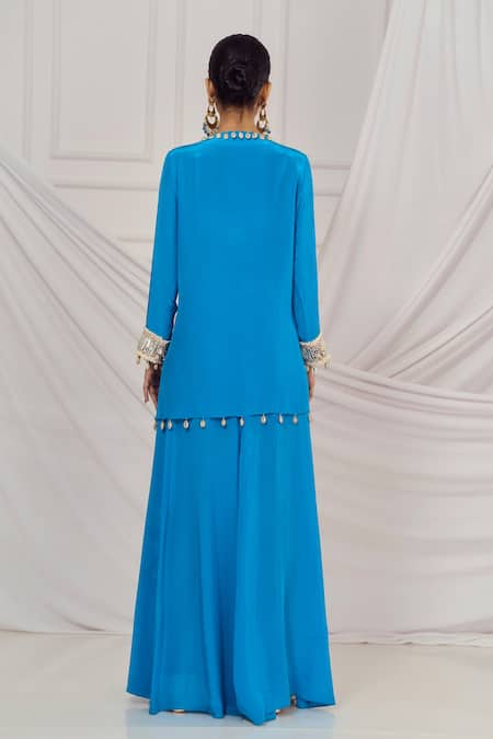 Harshita Singhvi Teal Blue Shell Embroidered Kurta Set 