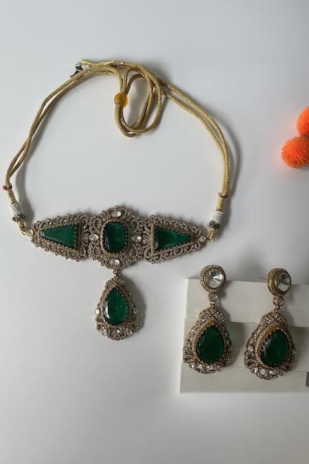 Studio6 Jewels Gold Plated Green Stone Necklace Set 
