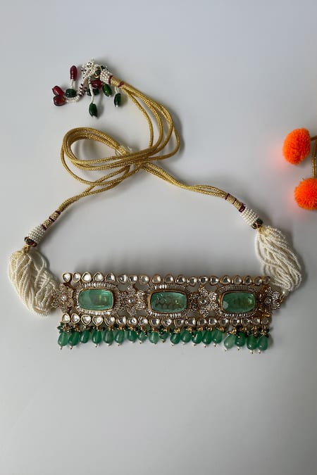 Studio6 Jewels Gold Plated Kundan Stone Necklace Set 