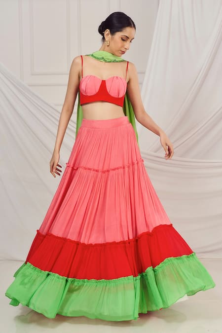 Harshita Singhvi Colorblocked Tiered Lehenga Set 