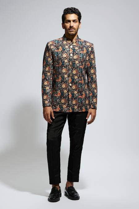 Buy Sva By Sonam & Paras Modi Black Silk Sequins Jaal Embellished Bandhgala Buy_Sva By Sonam & Paras Modi_Black Silk Sequins Jaal Embellished Bandhgala