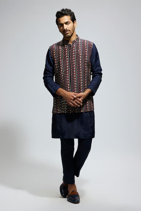 SVA by Sonam & Paras Modi Geometric Print Bundi & Kurta Set 