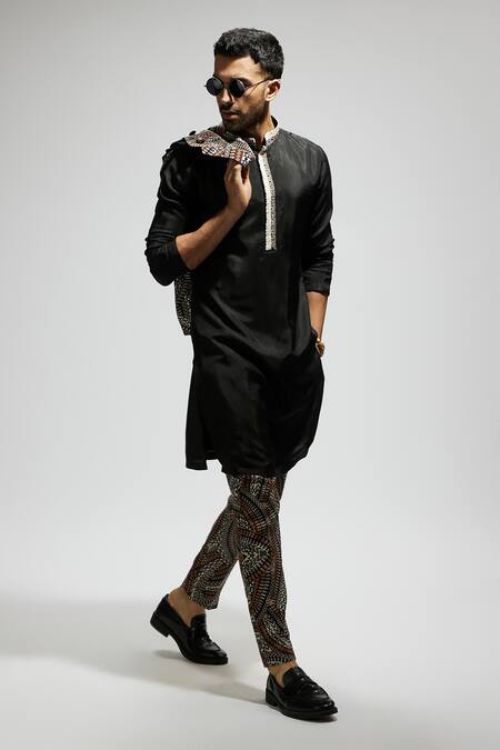 Buy_Sva By Sonam & Paras Modi_Black Crepe Embroidery Placement Embellished Kurta Set