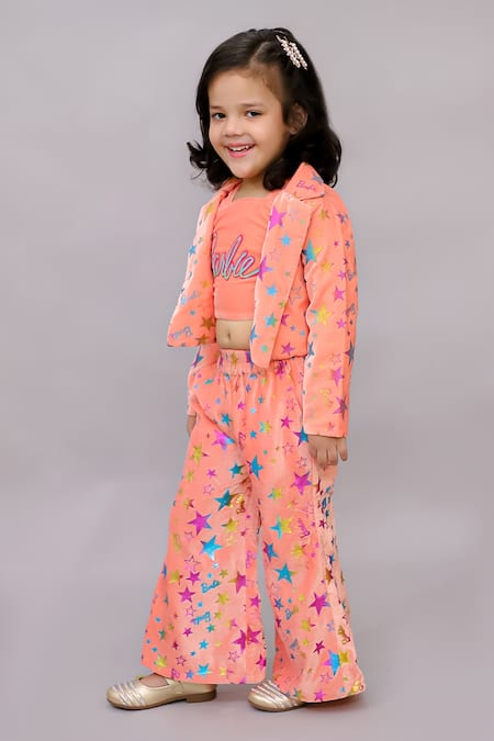 Lil Drama_Pink Polyester Glitter, Sequins, Stones Star Print Jacket Pant Set _Online_at_Aza_Fashions