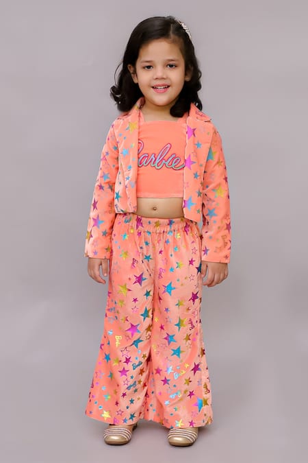 Buy_Lil Drama_Pink Polyester Glitter, Sequins, Stones Star Print Jacket Pant Set 