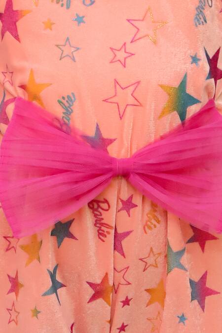 Shop Lil Drama Pink Velvet, Polyester, Cotton Bows Shimmer Star Print Jumpsuit Online at Aza Fashions Shop_Lil Drama_Pink Velvet, Polyester, Cotton Bows Shimmer Star Print Jumpsuit _Online_at_Aza_Fashions