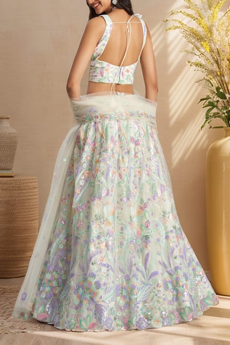 Shop Samyukta Singhania Cream Net Sequins, Stones Sweetheart Neck Embellished Lehenga Set at Aza Fashions Shop_Samyukta Singhania_Cream Net Sequins, Stones Sweetheart Neck Embellished Lehenga Set _at_Aza_Fashions