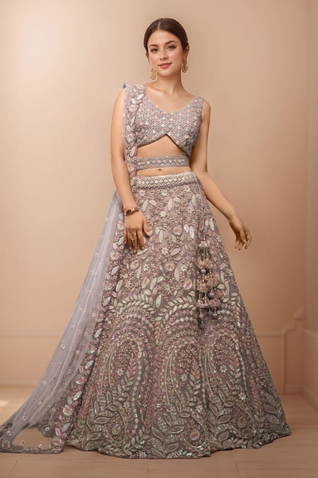 Samyukta Singhania Purple Net, Linen Sequins, Zari, Embroidery Asymmetric Floral Mauve Lehenga Set Online at Aza Fashions Samyukta Singhania_Purple Net, Linen Sequins, Zari, Embroidery Asymmetric Floral Mauve Lehenga Set _Online_at_Aza_Fashions