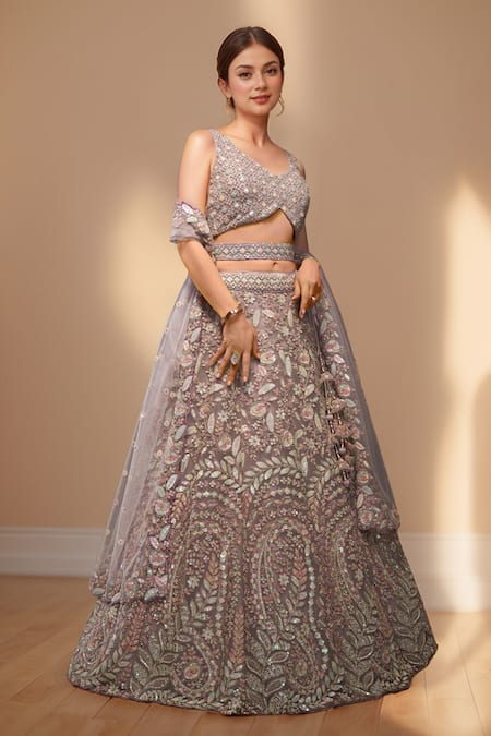 Buy Samyukta Singhania Purple Net, Linen Sequins, Zari, Embroidery Asymmetric Floral Mauve Lehenga Set Online at Aza Fashions Buy_Samyukta Singhania_Purple Net, Linen Sequins, Zari, Embroidery Asymmetric Floral Mauve Lehenga Set _Online_at_Aza_Fashions