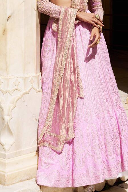 Issa Studio By Chetana & Swathi_Lavender Net, Chanderi Cut Work, Sequins, Gota Chikankari Bridal Lehenga Set _at_Aza_Fashions