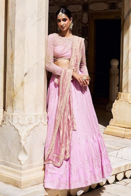Issa Studio By Chetana & Swathi Lavender Chikankari Bridal Lehenga Set 