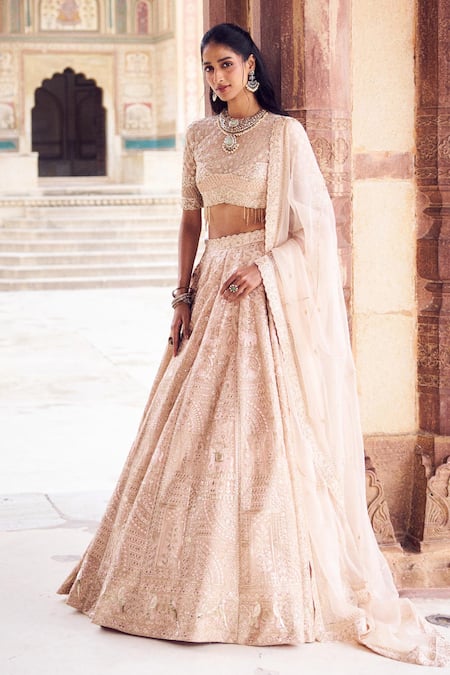 Shop Issa Studio By Chetana & Swathi Pink Net, Chanderi Embroidery, Cut Work, Zari Crew Neck Chikankari Lehenga Set at Aza Fashions Shop_Issa Studio By Chetana & Swathi_Pink Net, Chanderi Embroidery, Cut Work, Zari Crew Neck Chikankari Lehenga Set _at_Aza_Fashions