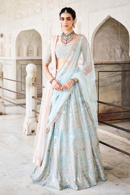 Issa Studio By Chetana & Swathi Ice Blue Chikankari Embroidered Lehenga Set 