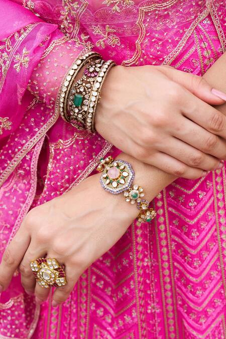 Issa Studio By Chetana & Swathi_Pink Organza, Chanderi Sequins, Zari, Embroidery Scoop Kalamkari Lehenga Set _Online_at_Aza_Fashions