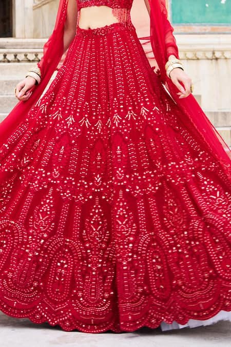 Buy Issa Studio By Chetana & Swathi Red Organza, Chiffon, Chanderi Cut Crimson Kalamkari Embroidered Lehenga Set Online at Aza Fashions Buy_Issa Studio By Chetana & Swathi_Red Organza, Chiffon, Chanderi Cut Crimson Kalamkari Embroidered Lehenga Set _Online_at_Aza_Fashions