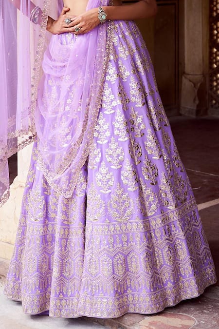 Issa Studio By Chetana & Swathi_Purple Georgette, Net Embroidery, Sequins, Lavender Gota Bridal Lehenga Set _Online_at_Aza_Fashions
