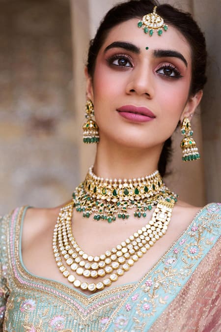 Issa Studio By Chetana & Swathi_Green Silk, Tissue Embroidery, Sequins Sweetheart Neck Floral Pink Lehenga Set _at_Aza_Fashions