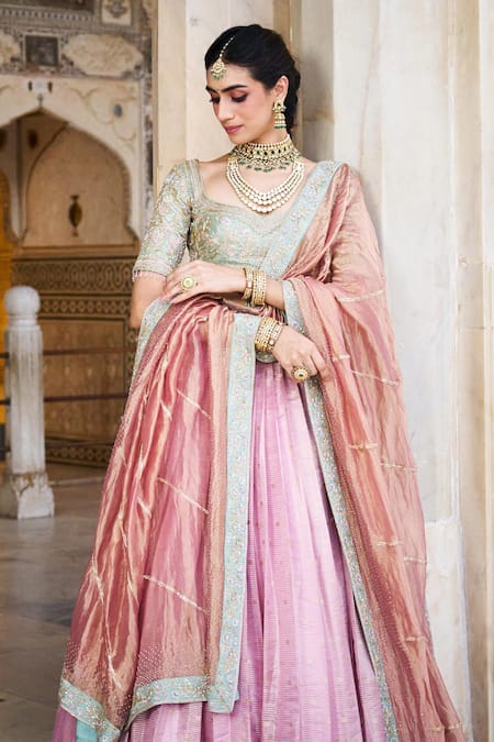 Issa Studio By Chetana & Swathi Floral Embroidered Pink Lehenga Set 