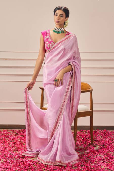 Buy Issa Studio By Chetana & Swathi Fuchsia Tissue Cut Work, Sequins V-neck Blush Pink Floral Embroidered Saree Set Online at Aza Fashions Buy_Issa Studio By Chetana & Swathi_Fuchsia Tissue Cut Work, Sequins V-neck Blush Pink Floral Embroidered Saree Set _Online_at_Aza_Fashions