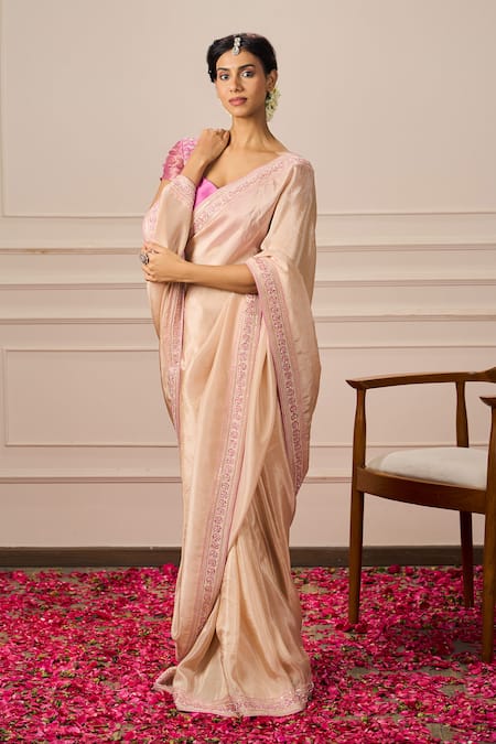 Issa Studio By Chetana & Swathi Pink Organza Sequins Sweetheart Apricot Saree With Floral Embroidered Blouse Online at Aza Fashions Issa Studio By Chetana & Swathi_Pink Organza Sequins Sweetheart Apricot Saree With Floral Embroidered Blouse _Online_at_Aza_Fashions