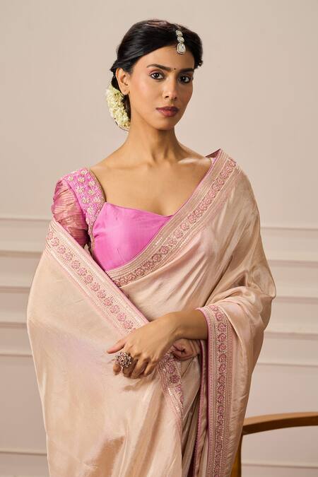 Buy Issa Studio By Chetana & Swathi Pink Organza Sequins Sweetheart Apricot Saree With Floral Embroidered Blouse Online at Aza Fashions Buy_Issa Studio By Chetana & Swathi_Pink Organza Sequins Sweetheart Apricot Saree With Floral Embroidered Blouse _Online_at_Aza_Fashions