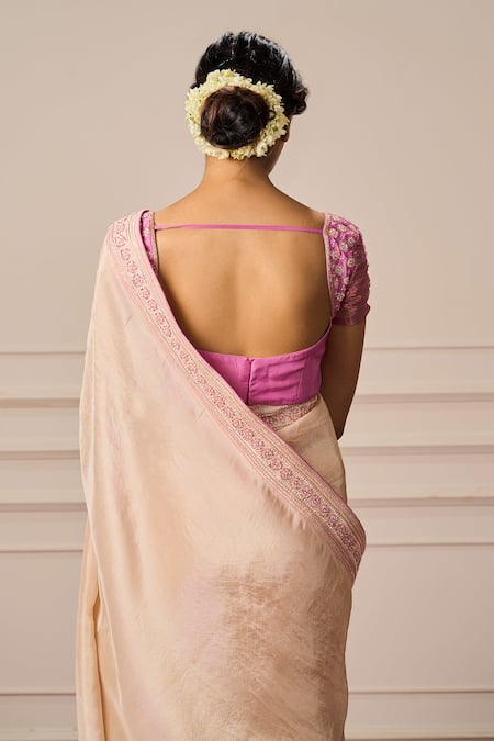 Issa Studio By Chetana & Swathi Pink Organza Sequins Sweetheart Apricot Saree With Floral Embroidered Blouse at Aza Fashions Issa Studio By Chetana & Swathi_Pink Organza Sequins Sweetheart Apricot Saree With Floral Embroidered Blouse _at_Aza_Fashions