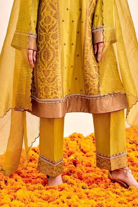 Shalkii Yellow Tissue, Silk Cut Work, Zari, Sequins, Embroidery Bloom Woven Anarkali Set Online at Aza Fashions Shalkii_Yellow Tissue, Silk Cut Work, Zari, Sequins, Embroidery Bloom Woven Anarkali Set _Online_at_Aza_Fashions