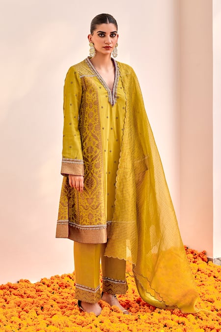 Buy Shalkii Yellow Tissue, Silk Cut Work, Zari, Sequins, Embroidery Bloom Woven Anarkali Set Online at Aza Fashions Buy_Shalkii_Yellow Tissue, Silk Cut Work, Zari, Sequins, Embroidery Bloom Woven Anarkali Set _Online_at_Aza_Fashions
