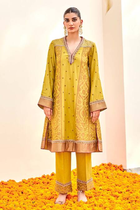Shop Shalkii Yellow Tissue, Silk Cut Work, Zari, Sequins, Embroidery Bloom Woven Anarkali Set Online at Aza Fashions Shop_Shalkii_Yellow Tissue, Silk Cut Work, Zari, Sequins, Embroidery Bloom Woven Anarkali Set _Online_at_Aza_Fashions