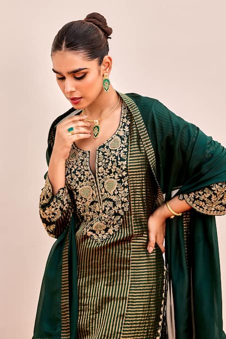Shalkii Green , Satin, Chanderi Cut Work, Gul Bloom Embroidered Kurta Set at Aza Fashions Shalkii_Green , Satin, Chanderi Cut Work, Gul Bloom Embroidered Kurta Set _at_Aza_Fashions