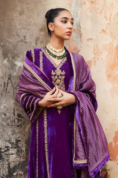 Shalkii Embroidered Velvet Anarkali Set 