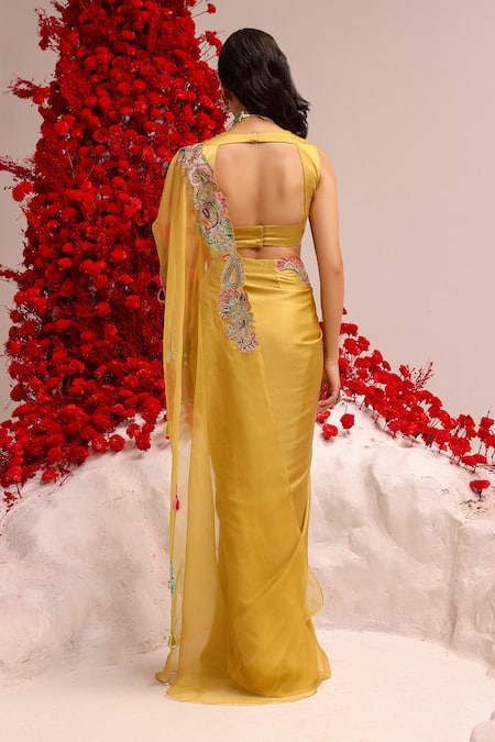 Label Moni K Paisley Embroidered Pre-Draped Saree Set 