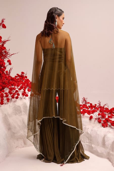 Shop Label Moni K Green Tissue, Georgette, Net Gota Patti, Resham Embellished Kurta Sharara Set at Aza Fashions Shop_Label Moni K_Green Tissue, Georgette, Net Gota Patti, Resham Embellished Kurta Sharara Set _at_Aza_Fashions