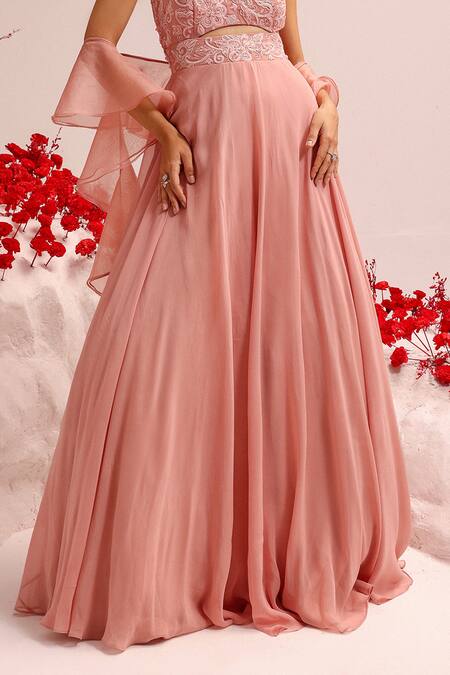 Label Moni K Pink Georgette, Organza Diamonds, Sequins Dori Embroidered Blush Anarkali Set Online at Aza Fashions Label Moni K_Pink Georgette, Organza Diamonds, Sequins Dori Embroidered Blush Anarkali Set _Online_at_Aza_Fashions