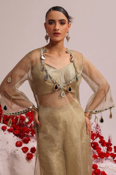 Buy Label Moni K Green Organza, Lurex, Chanderi Mirrors Mint Embellished Kurta And Pant Set Online at Aza Fashions Buy_Label Moni K_Green Organza, Lurex, Chanderi Mirrors Mint Embellished Kurta And Pant Set _Online_at_Aza_Fashions