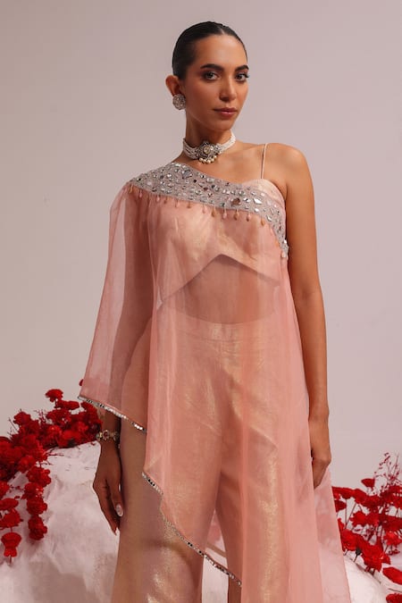 Buy Label Moni K Pink Organza, Lurex Mirrors Asymmetric Embellished Kurta Set Online at Aza Fashions Buy_Label Moni K_Pink Organza, Lurex Mirrors Asymmetric Embellished Kurta Set _Online_at_Aza_Fashions