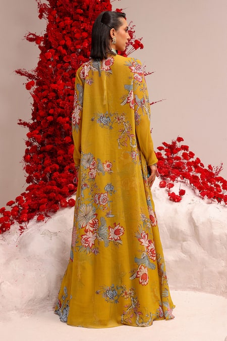 Label Moni K Embellished Yellow Jacket & Corset Lehenga Set 