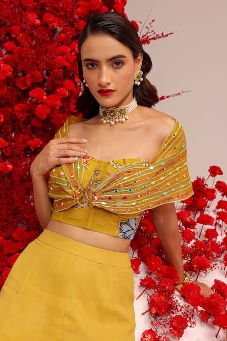 Buy Label Moni K Yellow Organza, Georgette Mirrors, Embroidery Sweetheart Floral Gharara Set Online at Aza Fashions Buy_Label Moni K_Yellow Organza, Georgette Mirrors, Embroidery Sweetheart Floral Gharara Set _Online_at_Aza_Fashions