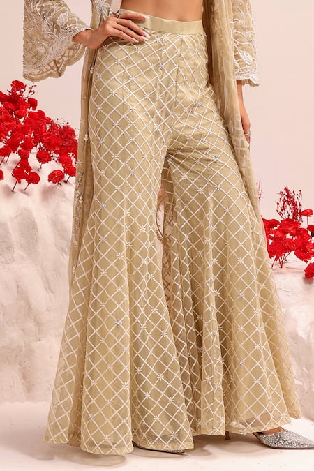 Label Moni K Green Net Sequins, Embroidery, Pearls Mint Floral Jacket Sharara Set Online at Aza Fashions Label Moni K_Green Net Sequins, Embroidery, Pearls Mint Floral Jacket Sharara Set _Online_at_Aza_Fashions