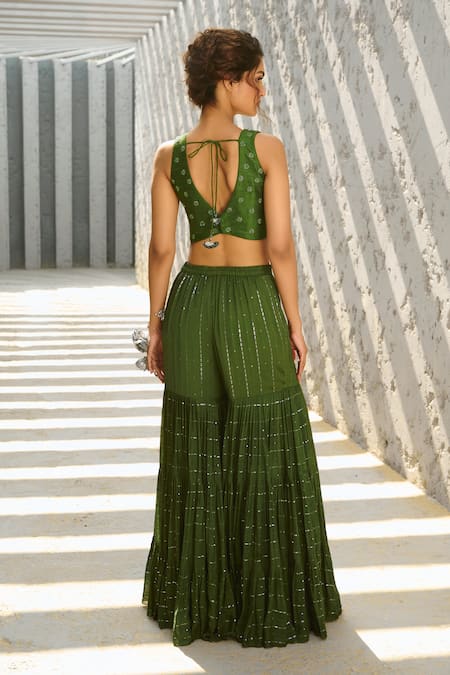 Chamee And Palak Embellished V Neck Blouse & Sharara Set