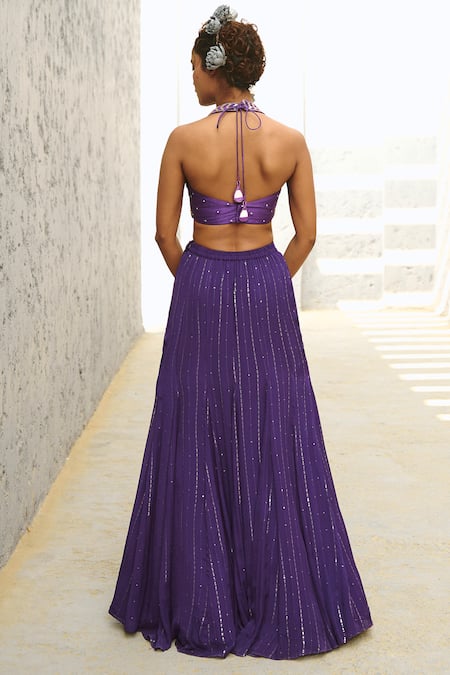 Chamee And Palak Sequin Embroidered Purple Lehenga Set 