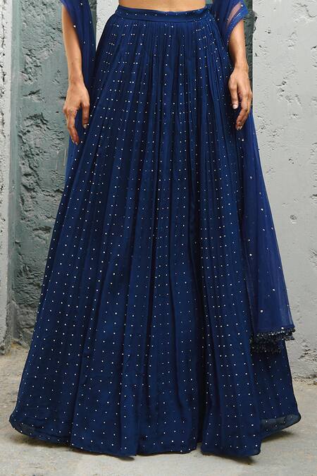 Buy Chamee And Palak Blue Silk, Net, Georgette Sequins, Beads Halter Neck Embellished Lehenga Set Online at Aza Fashions Buy_Chamee And Palak_Blue Silk, Net, Georgette Sequins, Beads Halter Neck Embellished Lehenga Set _Online_at_Aza_Fashions