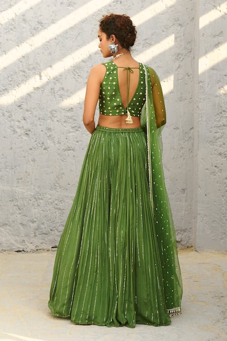 Chamee And Palak Sequin Embroidered Green Skirt Set 