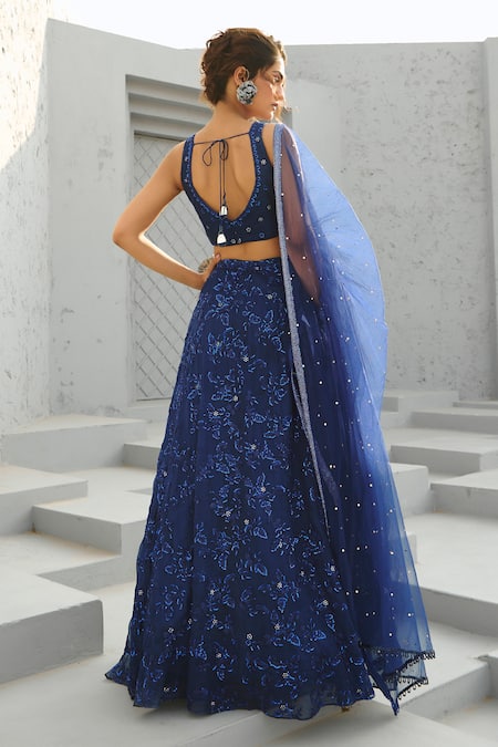 Chamee And Palak Blue Silk, Organza, Net Sequins, Beads Floral Embroidered Lehenga Set Online at Aza Fashions Chamee And Palak_Blue Silk, Organza, Net Sequins, Beads Floral Embroidered Lehenga Set _Online_at_Aza_Fashions