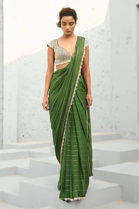 Buy Chamee And Palak Multi Color Georgette, Silk Sequins, Stones, Basil Green Embellished Saree Set Online at Aza Fashions Buy_Chamee And Palak_Multi Color Georgette, Silk Sequins, Stones, Basil Green Embellished Saree Set _Online_at_Aza_Fashions