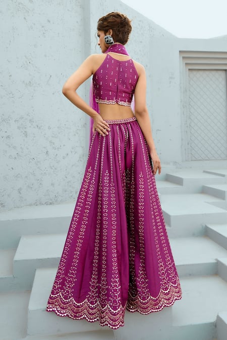 Chamee And Palak Halter Neck Resham Embroidered Palazzo Set 