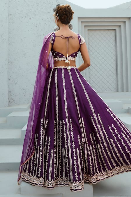 Chamee And Palak Purple Silk, Net Embroidery, Beads, Stones Sweetheart Floral Linear Lehenga Set Online at Aza Fashions Chamee And Palak_Purple Silk, Net Embroidery, Beads, Stones Sweetheart Floral Linear Lehenga Set _Online_at_Aza_Fashions