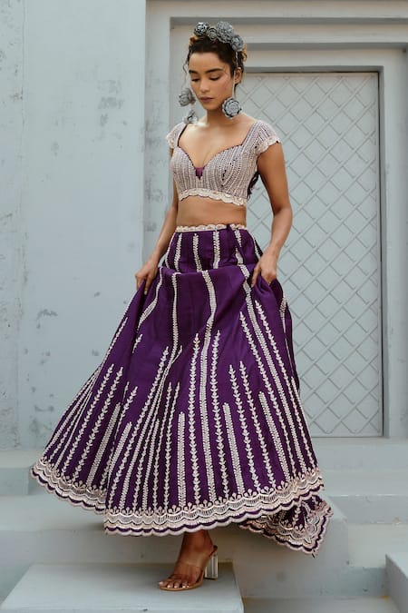 Buy Chamee And Palak Purple Silk, Net Embroidery, Beads, Stones Sweetheart Floral Linear Lehenga Set Online at Aza Fashions Buy_Chamee And Palak_Purple Silk, Net Embroidery, Beads, Stones Sweetheart Floral Linear Lehenga Set _Online_at_Aza_Fashions